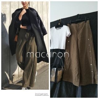 ザラ(ZARA)のご専用♡秋服ZARAザラ人気スタッズ付リネン ワイドパンツ茶ガウチョ カーキ 麻(その他)