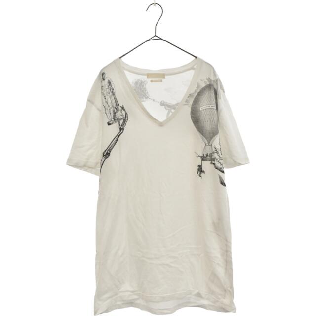 Alexander McQueen アレキサンダーマックイーン Vネックカットソー プリントTシャツ バックプリント コットン ホワイト