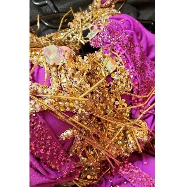 社交ダンス ドレス ラテン 紫&ゴールド Sサイズ 品