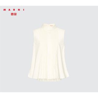 ユニクロ(UNIQLO)のユニクロ マルニノースリーブ タックブラウス 白 Sサイズ(シャツ/ブラウス(半袖/袖なし))