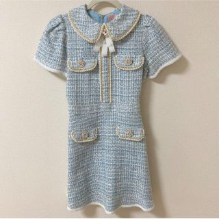 スワンキス(Swankiss)のスワンキス Swankiss TS tweed line O/P  サックス(ミニワンピース)