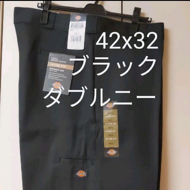 新品 42x32 BK ダブルニー ワークパンツ ディッキーズ ブラック