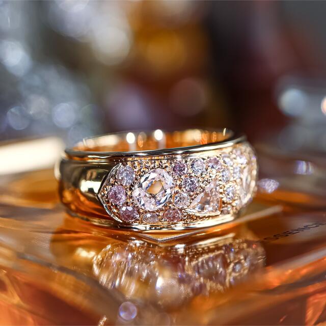 天然ピンクダイヤモンドと色んなカットのダイヤモンドのパヴェリング レディースのアクセサリー(リング(指輪))の商品写真