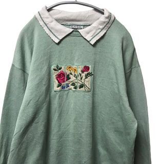 アートヴィンテージ(ART VINTAGE)の【希少】ヴィンテージ 輸入古着 スウェット トレーナー L相当 花柄 刺繍(トレーナー/スウェット)