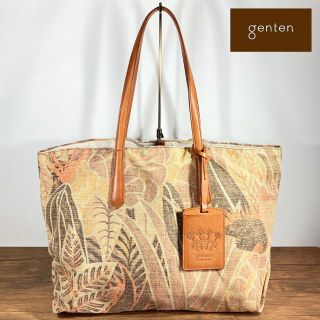 genten ハンドバッグ キャンバス レザー 花柄