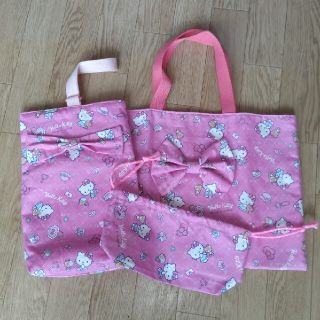 ハンドメイド　レッスンBAG　３点セット(ピンク)(バッグ/レッスンバッグ)