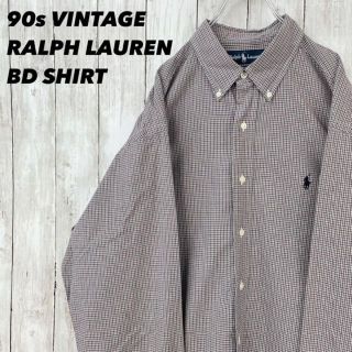 ラルフローレン(Ralph Lauren)の90sビンテージ　ラルフローレンブロードチェックボタンダウンダウンシャツLグレー(シャツ)