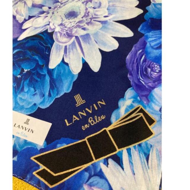 LANVIN(ランバン)のランバン　大判ハンカチ　ブルー大輪花柄 レディースのファッション小物(ハンカチ)の商品写真