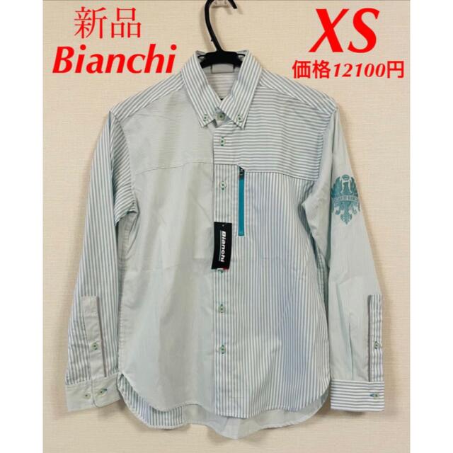 Bianchi(ビアンキ)のBianchi ビアンキ　 長袖ストライプシャツ　XS 刺繍ロゴ スポーツ/アウトドアの自転車(ウエア)の商品写真