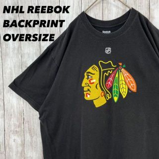 リーボック(Reebok)のNHL REEBOK シカゴブラックホークス　ゆるだぼオーバーサイズプリントT黒(Tシャツ/カットソー(半袖/袖なし))