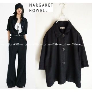 マーガレットハウエル(MARGARET HOWELL)の2022 美品マーガレットハウエル☆SHIRTING LINEN襟付きシャツ1黒(シャツ/ブラウス(長袖/七分))