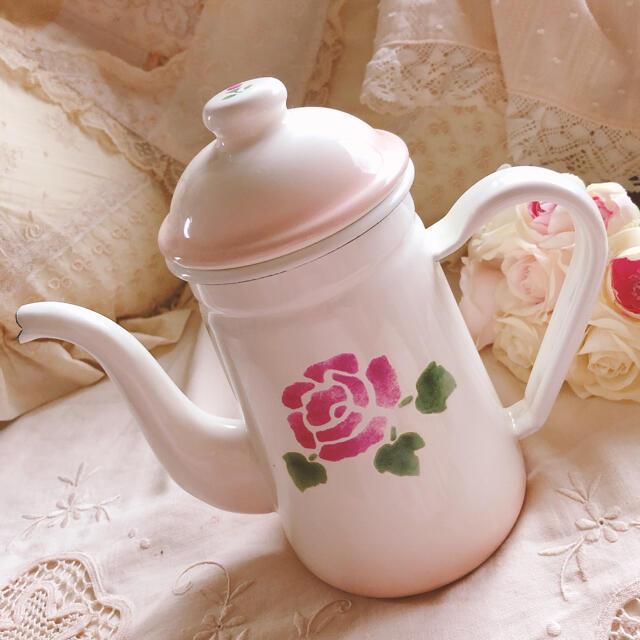 A - ♡マニー♡ローズホーローコーヒーポット薔薇琺瑯ナルミノリタケ