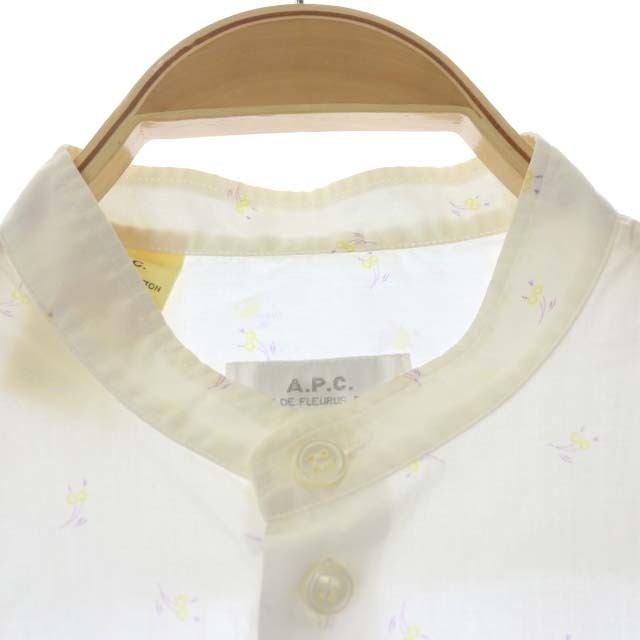 A.P.C(アーペーセー)のアーペーセー  ノーカラーシャツ 長袖 総柄 コットン 38 白 黄 紫 レディースのトップス(シャツ/ブラウス(長袖/七分))の商品写真