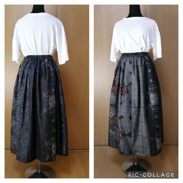 SOLD 着物リメイク ギャザースカート 大島紬