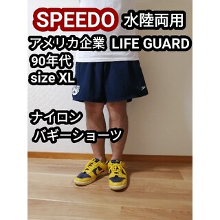 スピード(SPEEDO)の90s SPEEDO スピード 企業物 ナイロンショーツ ハーフパンツ 紺 XL(ショートパンツ)