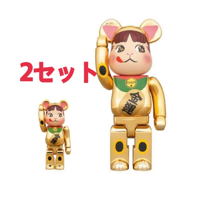 BE@RBRICK 招き猫 ペコちゃん 金運 金メッキ 100% & 400%ペコちゃん