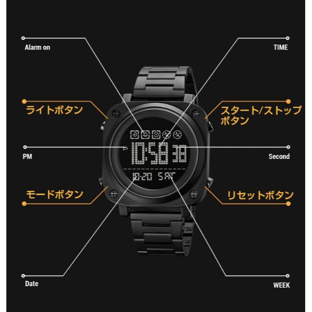 角型 ドット文字のデジタル時計 スクエア ボルト留め ブラック メンズの時計(腕時計(デジタル))の商品写真
