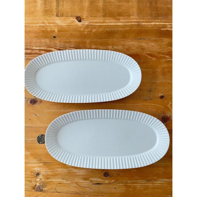 美濃焼　しのぎ皿　オーバル　楕円　魚皿　2枚　ホワイト