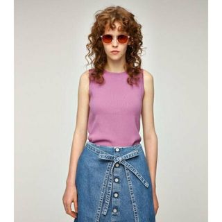 マウジー(moussy)の美品☆MOUSSY マウジー サイドスリットリブニットタンク(タンクトップ)