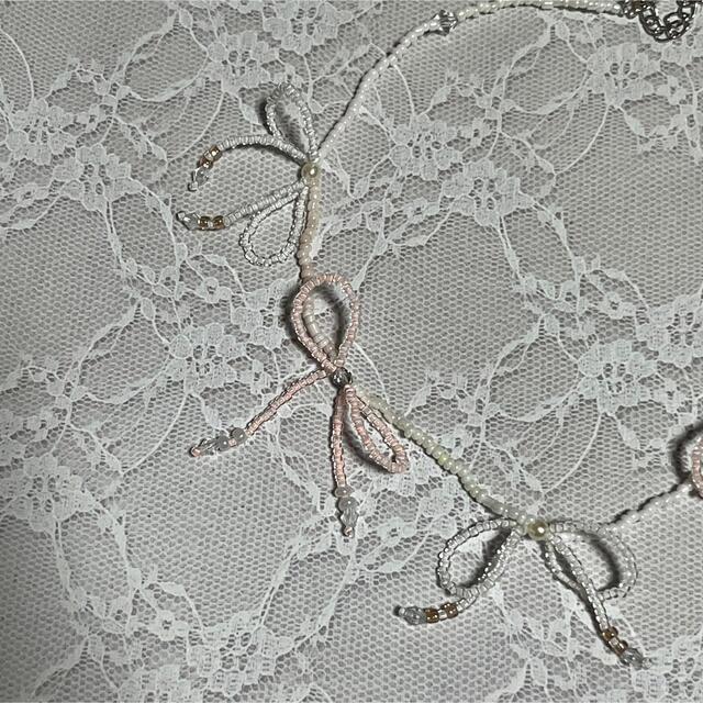ribbon necklace(pink) ハンドメイドのアクセサリー(ネックレス)の商品写真