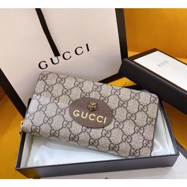 極上美品】グッチ GGスプリーム ラウンドファスナー キャットヘッド 長