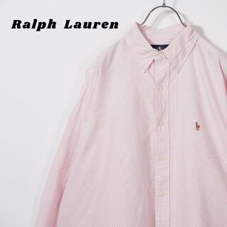 ラルフローレン(Ralph Lauren)のラルフローレン　長袖シャツ　90s ストライプ　ピンク　ボタンダウン　ゆるだぼ(シャツ)