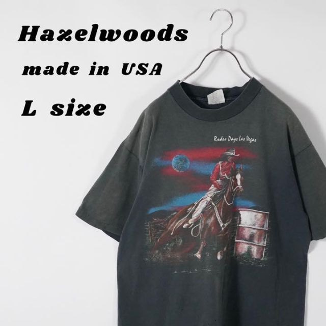 90s Tシャツ　半袖　黒　USA プリント　馬　L シングルステッチ