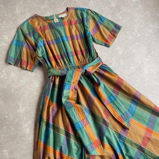 サンタモニカ(Santa Monica)のused レトロ チェック ワンピース 古着 ヴィンテージ vintage(ロングワンピース/マキシワンピース)