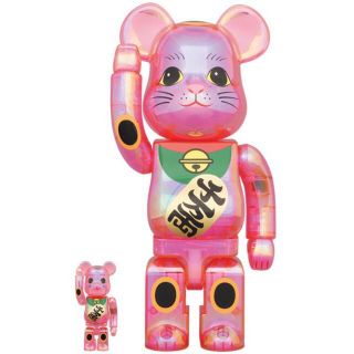 ベアブリック(BE@RBRICK)のBE@RBRICK 招き猫 桃色透明メッキ 100％ & 400％(フィギュア)