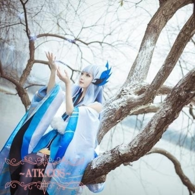 P⑫4 陰陽師 コスプレ 雪女 覚醒前 未覚醒 白 水色 高品質 和風 エンタメ/ホビーのコスプレ(衣装)の商品写真