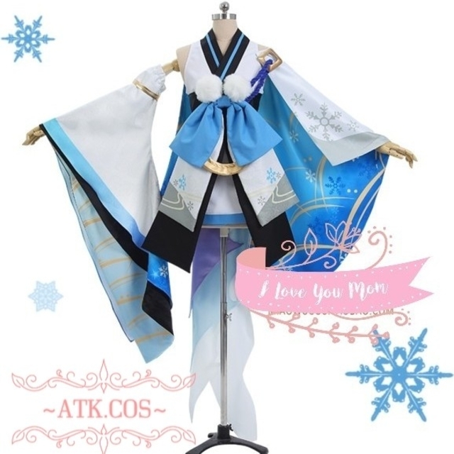 P⑫4 陰陽師 コスプレ 雪女 覚醒前 未覚醒 白 水色 高品質 和風 エンタメ/ホビーのコスプレ(衣装)の商品写真