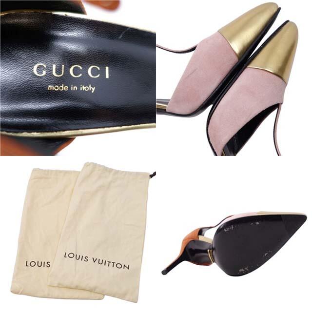 Gucci(グッチ)のグッチ パンプス バイカラー スウェードレザー ヒール 靴 35 1/2 ピンク レディースの靴/シューズ(ハイヒール/パンプス)の商品写真