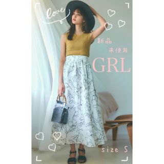 グレイル(GRL)の新品　未使用　GRL正規品　手書き風花柄フレアスカートsizeS (ロングスカート)