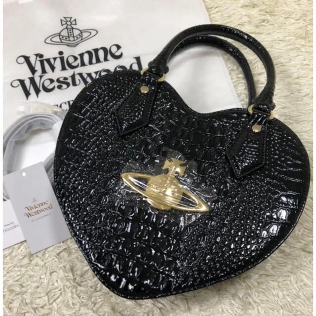 Vivienne Westwood(ヴィヴィアンウエストウッド)の【未使用】ヴィヴィアンウエストウッド クロコ型押し 2way バッグ ハート黒 レディースのバッグ(ショルダーバッグ)の商品写真