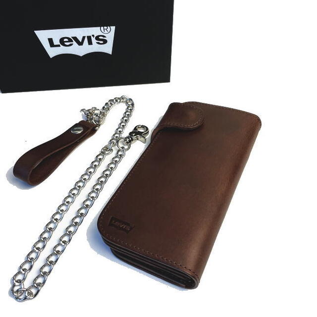 新品 チョコ Levis リーバイス 本革 ウォレットチェーン付 長財布 メンズのファッション小物(折り財布)の商品写真