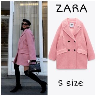 ザラ(ZARA)のZARA　オーバーサイズ仕様ダブルブレストコート　Sサイズ　ピンク(ロングコート)