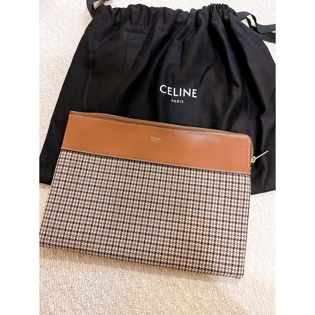 CELINE  ツイード＆カーフスキンタン　ポーチ　鞄