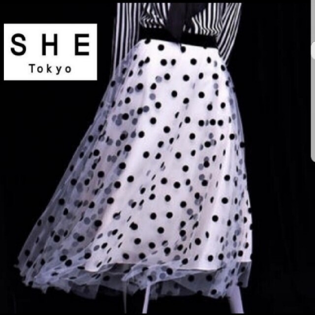 2020~21新作◇she tokyo シートウキョー◇クラシックドットスカート ... 新作 SHE tokyo 新品 Orga サイズ1 ホワイト シートウキョウ