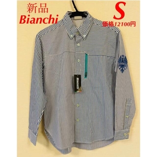 ビアンキ(Bianchi)のBianchi ビアンキ　 長袖ストライプシャツ　S 刺繍ロゴ(ウエア)