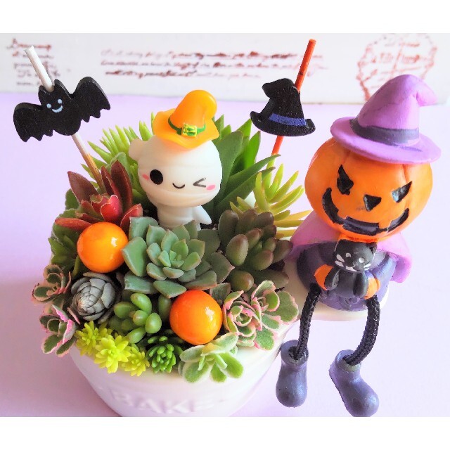 多肉植物の寄せ植え♡ハッピーハロウィン♪♡そのまま飾れる ハンドメイドのフラワー/ガーデン(その他)の商品写真