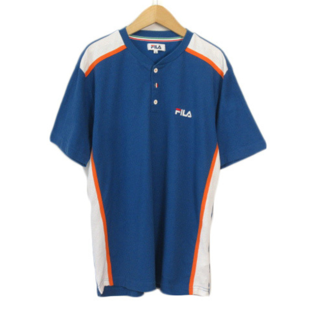 FILA(フィラ)のフィラ FILA カットソー ヘンリーネック 半袖 M 青 ブルー メンズのトップス(Tシャツ/カットソー(半袖/袖なし))の商品写真