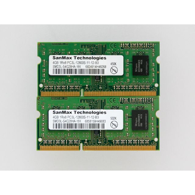 10枚セット SanMax DDR3 4GB PC3L ノートPC用メモリ