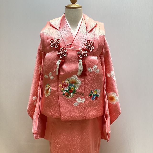 レビューを書けば送料当店負担】 着物 七五三 ３歳 mi503t 日本製 ピンク色 被布・着物６点セット 正絹 和服+着物 