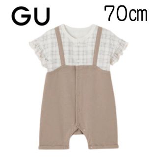 ジーユー(GU)の【新品未使用】GU BABY セパオール (半袖・サロペット・チェック) 70(カバーオール)