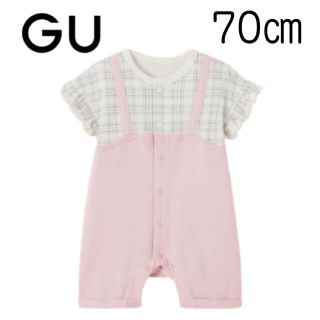 ジーユー(GU)の【新品未使用】GU BABY セパオール (半袖・サロペット・チェック) 70(カバーオール)