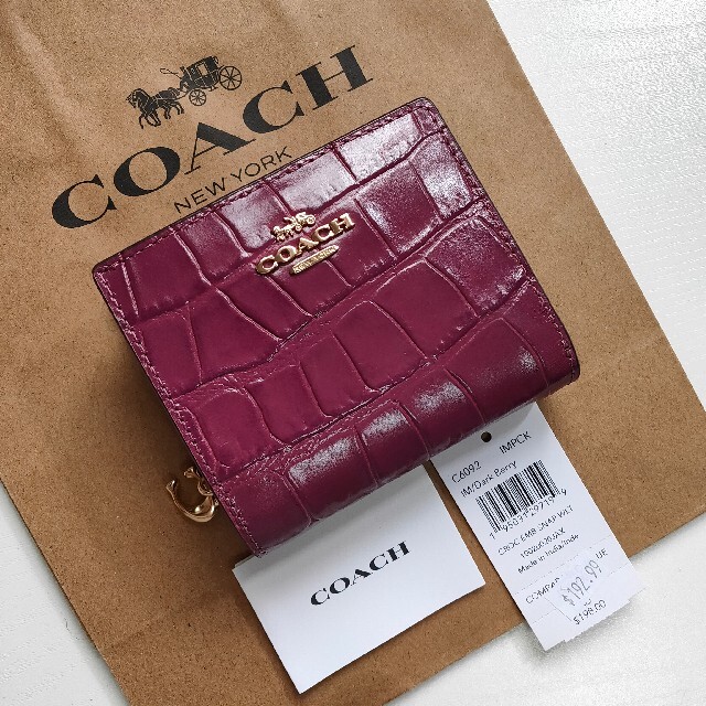 COACH コーチ スナップウォレット 二つ折り財布 クロコ型押し レッド