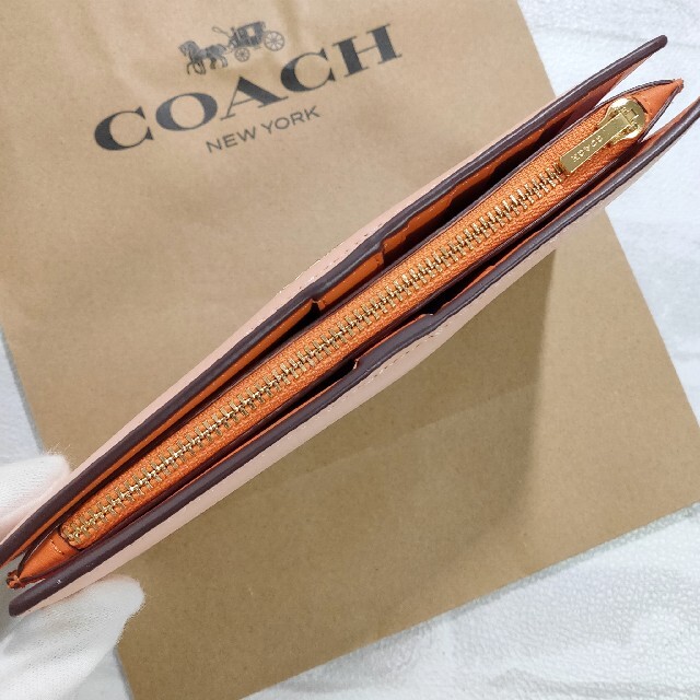 新商品★COACH コーチ スリムジップ ウォレット レザー 財布 オレンジ