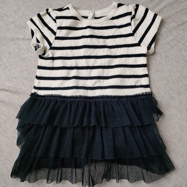 PETIT BATEAU(プチバトー)のプチバトー67cmマリニエール ワンピース ボーダーネイビー キッズ/ベビー/マタニティのベビー服(~85cm)(ワンピース)の商品写真