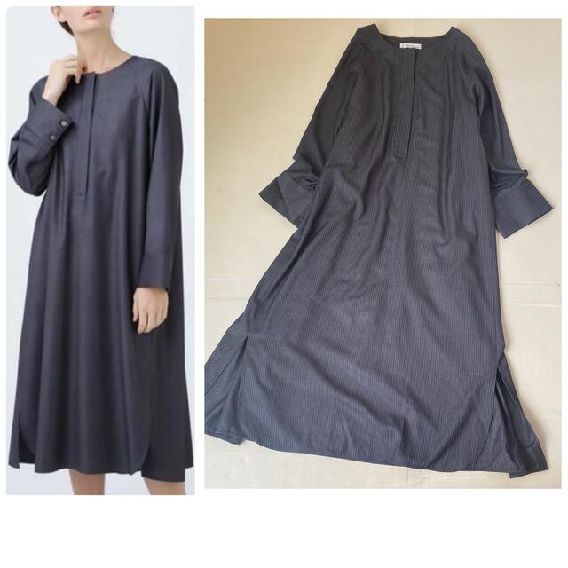 美品✨アドーア ロングワンピース 秋服 プリーツ ウール シャツワンピース