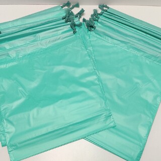ビニール　巾着袋　緑色　20枚　濡れ物入れ　お弁当入れ　もれ防止に(ランチボックス巾着)